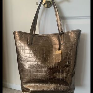 NWOT Lauren Ralph Lauren Leather Croc-Embossed Tote Bag